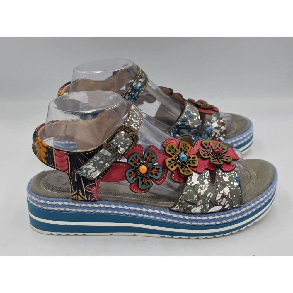 L'Artiste by Spring Step Rhodys Floral Leather Sandals Size 9.5 Boho Platform